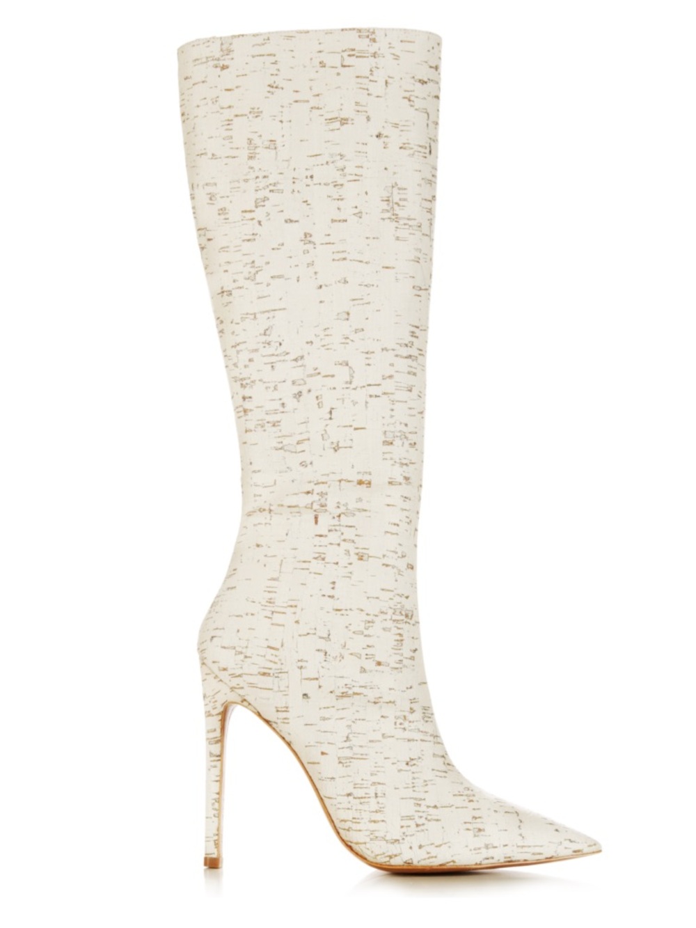 YEVRAH White Cork Print Knee High Stiletto Boots Size 38.5 (fits like a US 7.5)